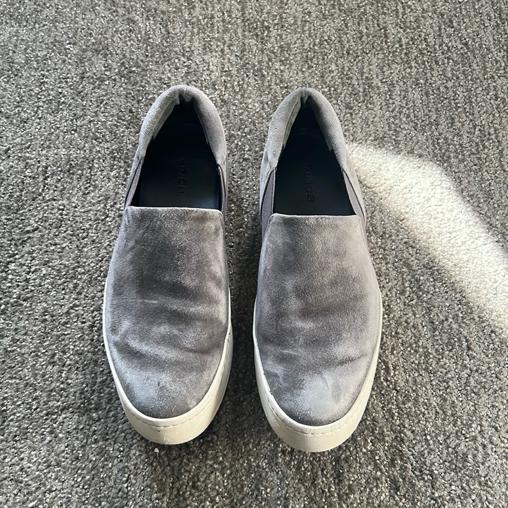 Vince Warren Platform Sneaker Shoe Women 7.5 Gray Suede Leather Slip On Casual